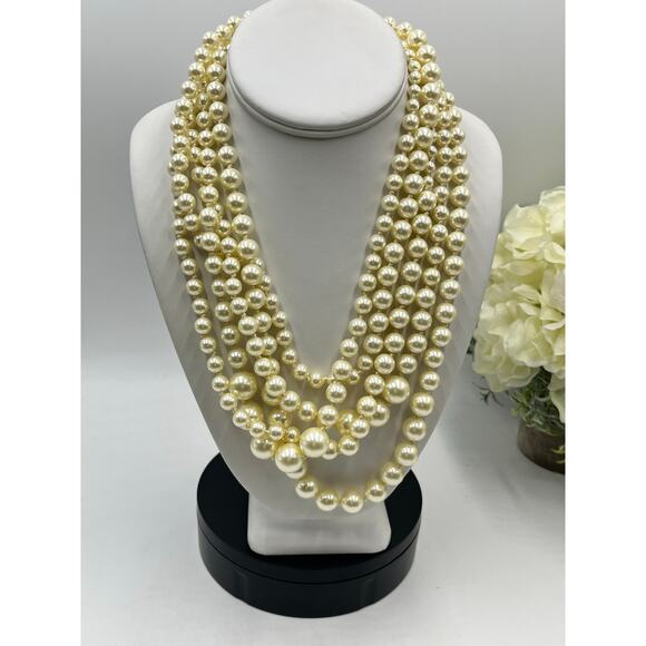 J. Crew Vintage Signed Five Multi-strand Off White Cream Faux Pearl Necklace New - Picture 2 of 7